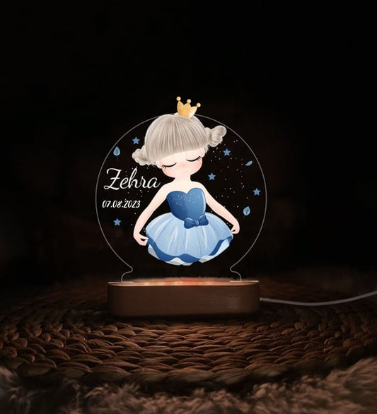 Kişiye Özel Prenses Temalı Gece Lambası – Kız Çocuklara Özel Doğum Günü Hediyesi