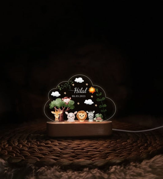 İsme Özel Safari Gece Lambası – Kız Çocuklara Doğum Günü Hediyesi