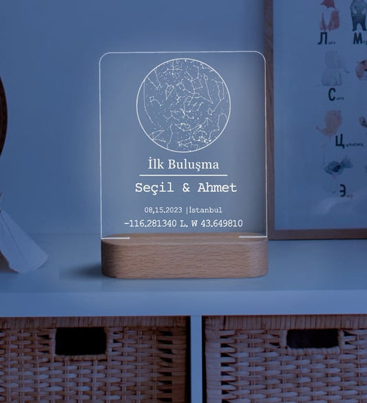 İlk Buluşma Anısına Kişiye Özel Yıldız Haritası Gece Lambası