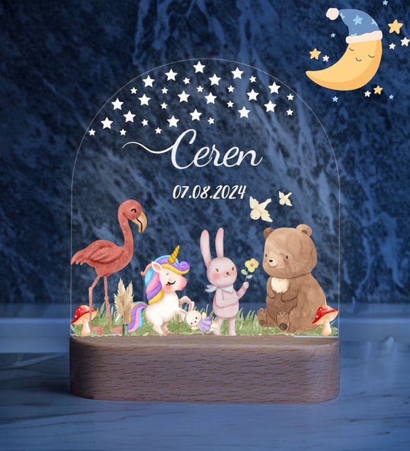 Kişiye Özel Hayvan Temalı Gece Lambası – Çocuklara Doğum Günü Hediyesi