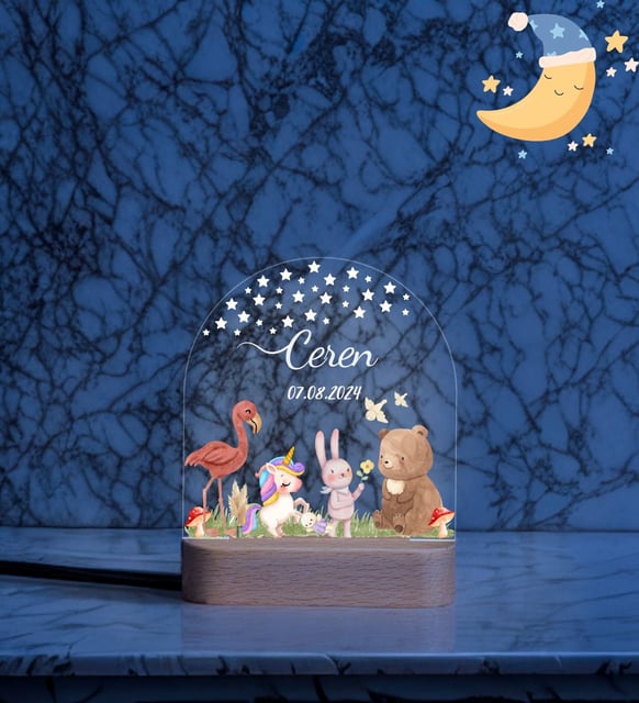 Kişiye Özel Hayvan Temalı Gece Lambası – Çocuklara Doğum Günü Hediyesi